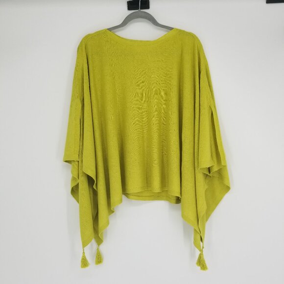 J.Jill Size S-L Poncho / Ruana, Linen & Cotton Blend, Tassels,  Chartreuse Lime - Picture 1 of 6